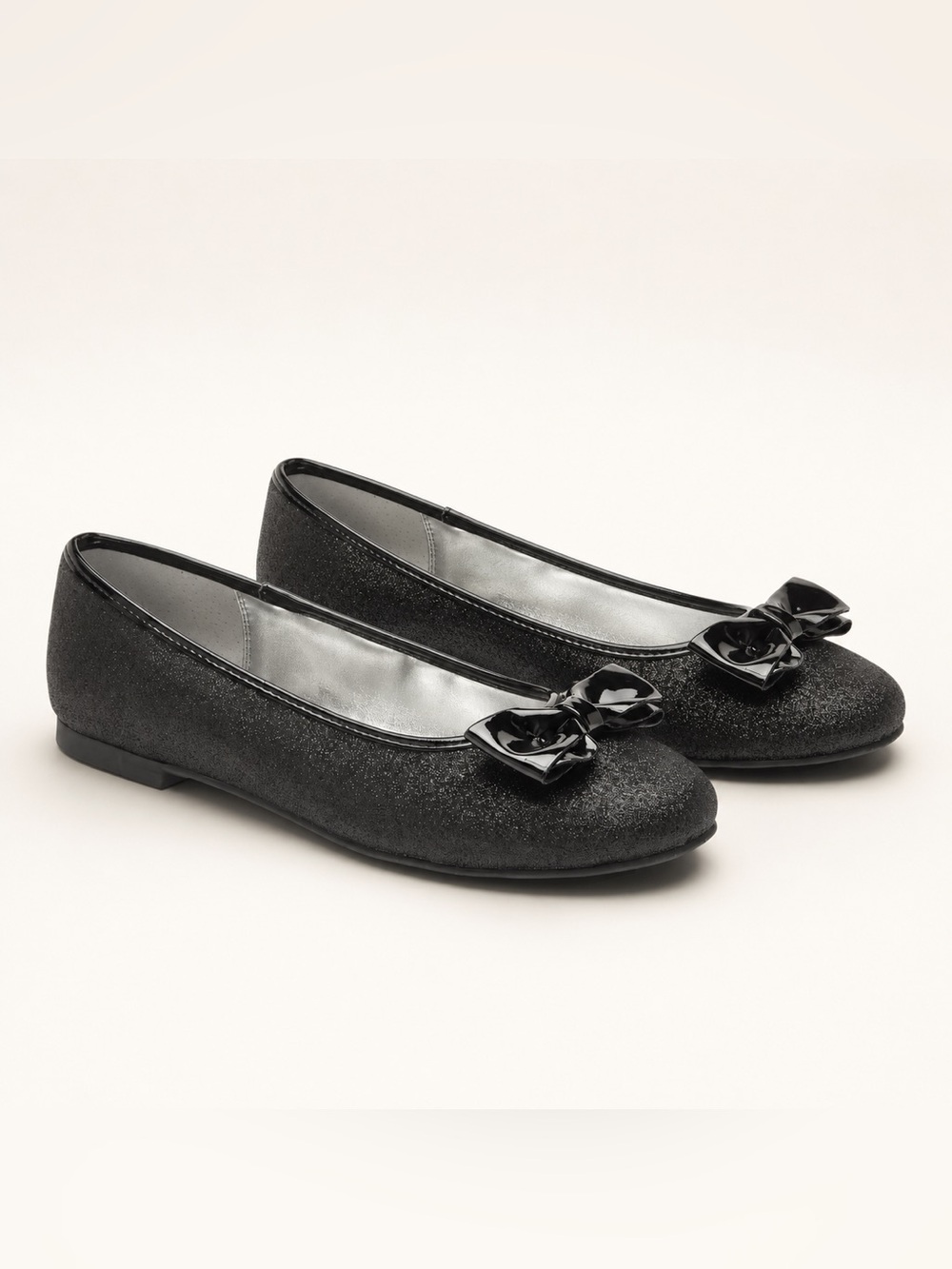 NEW Nina Black Glitter Ballet Flats Women’s Size 6M Patent Bow Dress Shoes